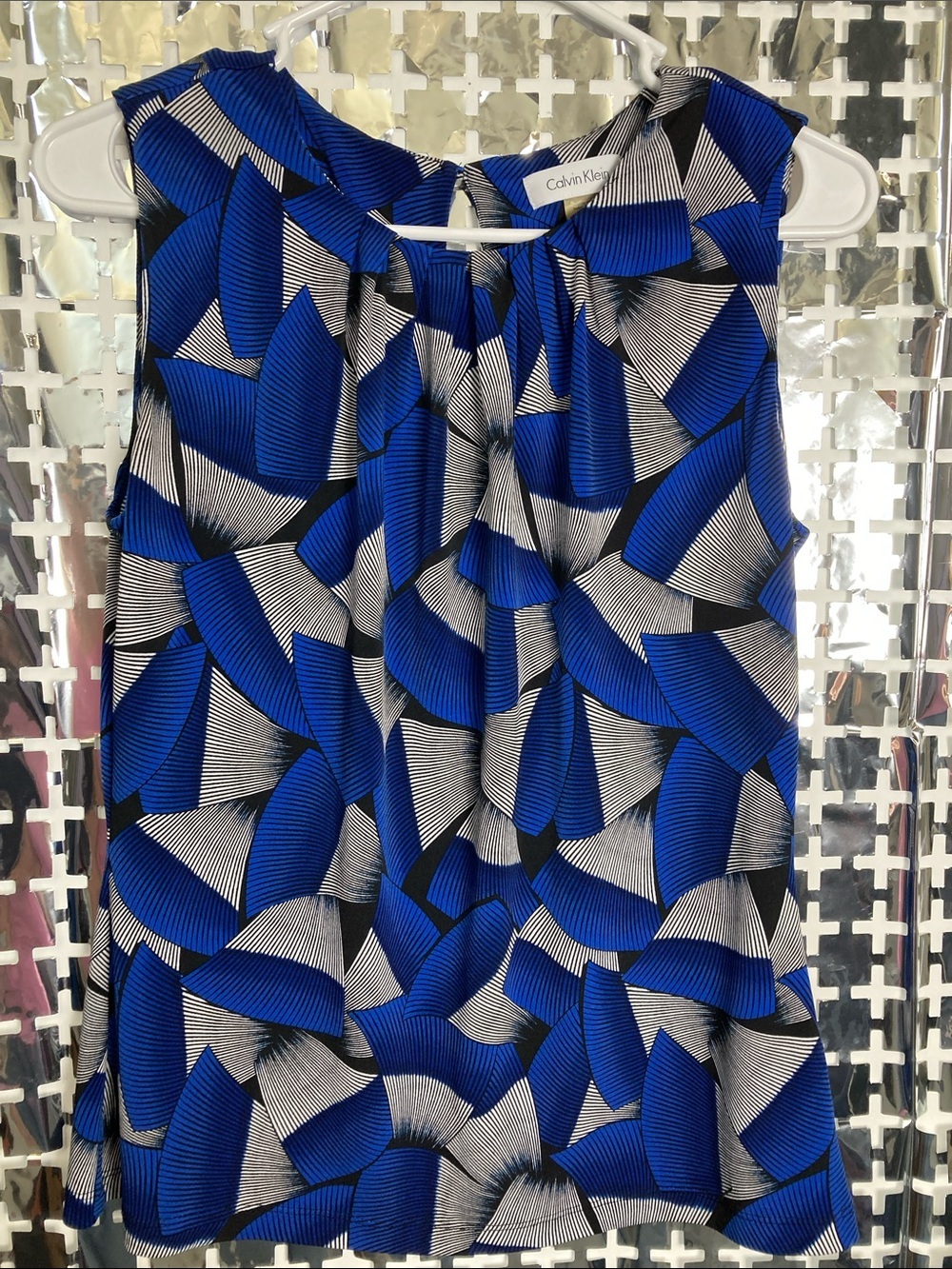 Calvin Klein Blue Black and White Geometric Sleeveless Top